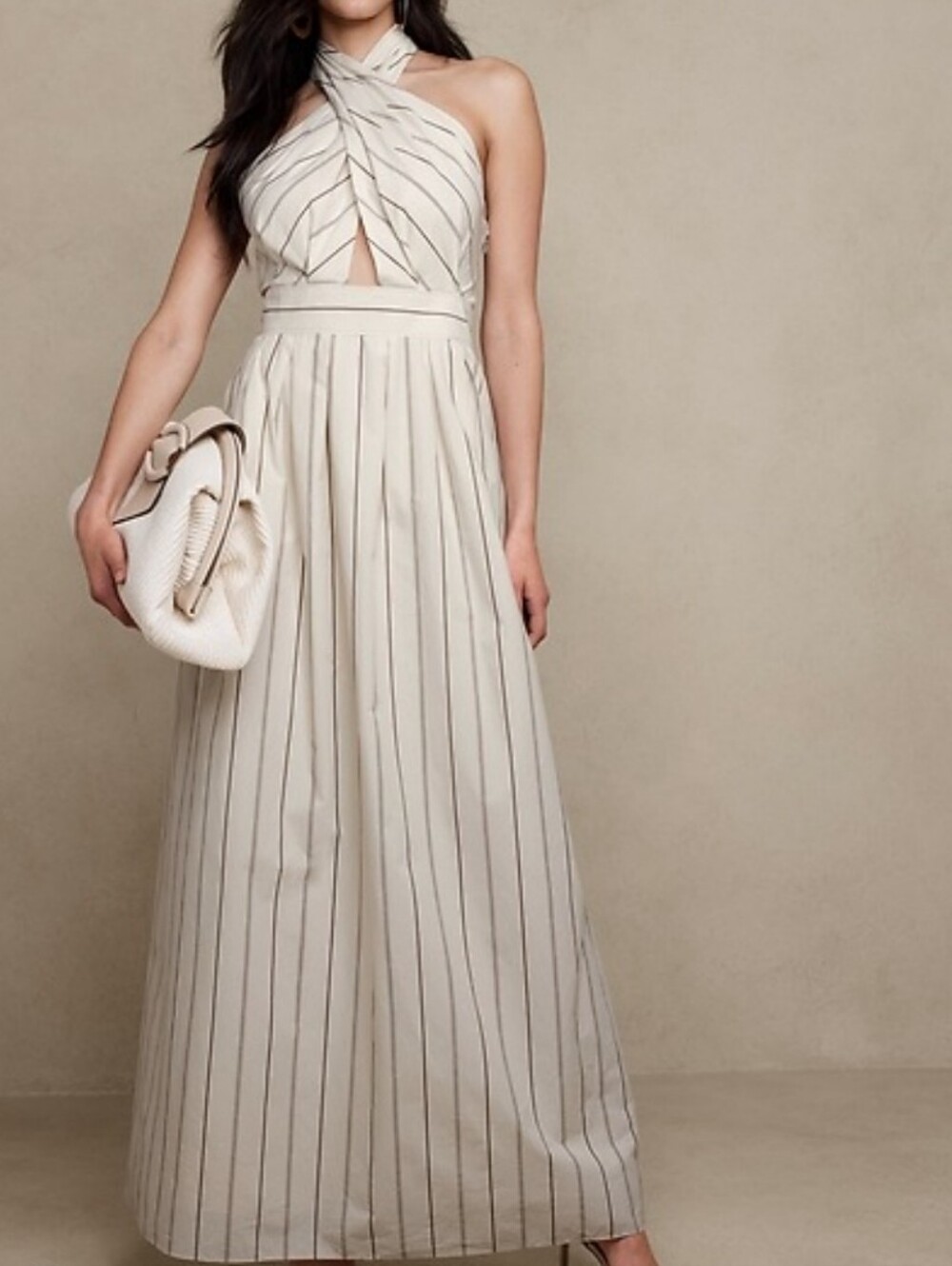 Banana Republic Cream Maxi Dress with Thin Black Pinstripes